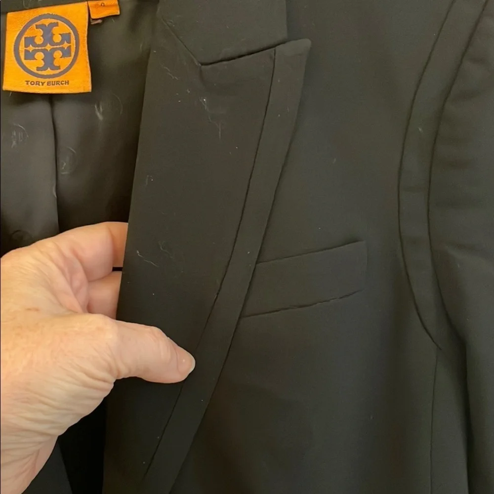 Tory Burch Black Structured Wool Blazer Single Button Notched Lapels - Picture 9 of 13